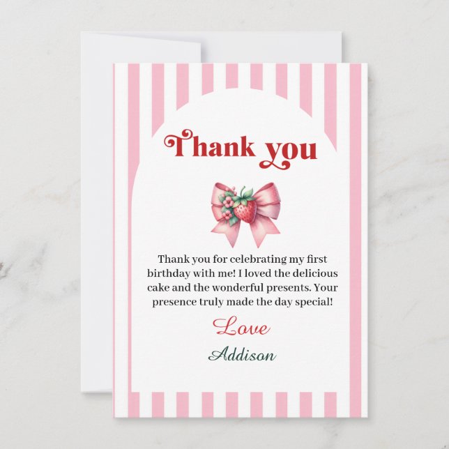 Cartão De Agradecimento Berry First Strawberry e Arco (Frente)