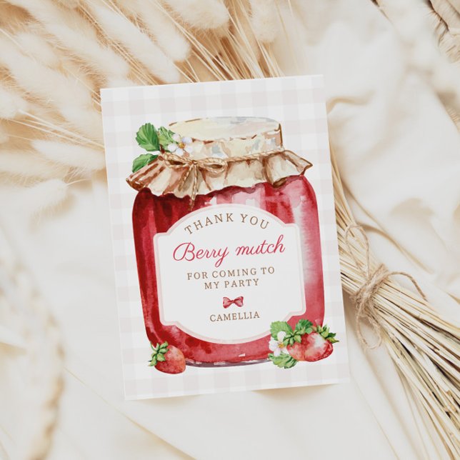 Cartão De Agradecimento Berry First Strawberry Jam primeiro aniversario Pa (Criador carregado)