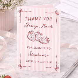 Cartão De Agradecimento Berry In Love Strawberry Pink Bridal Shower Folded