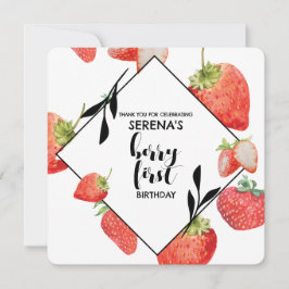 Cartão De Agradecimento Berry Primeiro | 1º Aniversário | Morango Moderno