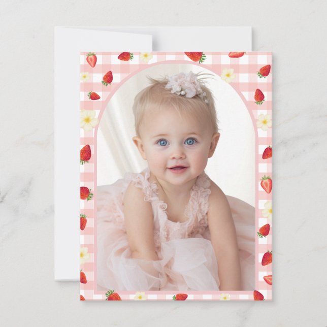 Cartão De Agradecimento Berry Sweet Strawberry 1st Birthday Photo  (Frente)
