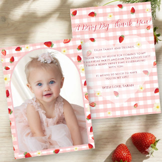 Cartão De Agradecimento Berry Sweet Strawberry 1st Birthday Photo