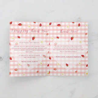 Cartão De Agradecimento Berry Sweet Strawberry 1st Birthday Photo Folded V