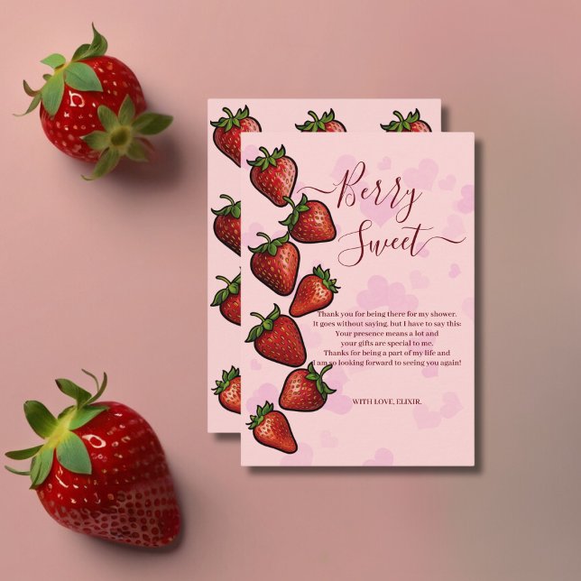 Cartão De Agradecimento Berry Sweet Strawberry Heart Chá de fraldas (Criador carregado)