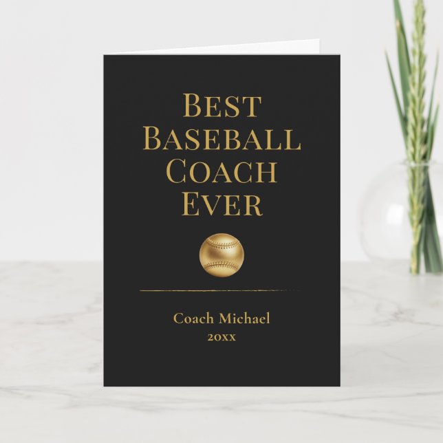 Cartão De Agradecimento Best Baseball Coach Ever Elegant Black Gold Gift (Frente)
