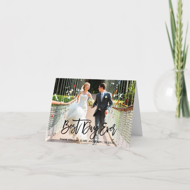 Cartão De Agradecimento Best Day Ever Modern Brush Script Wedding Note (Frente)