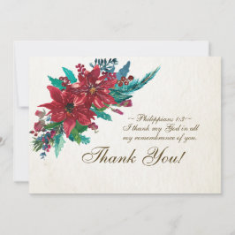 Cartão De Agradecimento Bíblia Inspiradora de Poinsettia Vermelha Verso Na