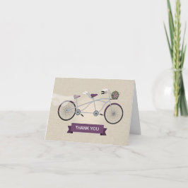 Cartão De Agradecimento Bicicleta Tandem de Noiva em Lino Falso Roxo