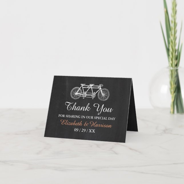 Cartão De Agradecimento Bicicleta Tandem No Casamento De Chalkboard (Frente)
