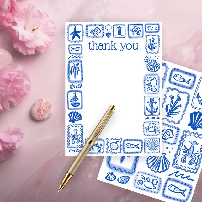 Cartão De Agradecimento Bilhetes de Amor do Mar Chá de Noiva Moderno Fofo (LoveNotes from the Sea Modern Cute Bridal Shower Thank You Card
)