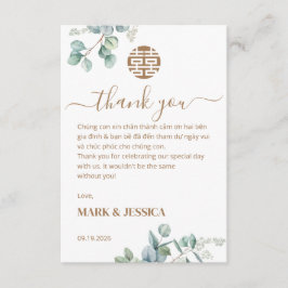 Cartão De Agradecimento Bilingual Vietnamese Wedding Eucalyptus