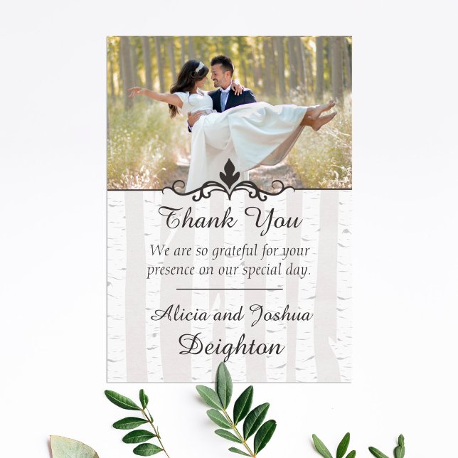Cartão De Agradecimento Birch Tree Rustic Nature Casamento Obrigado (Criador carregado)