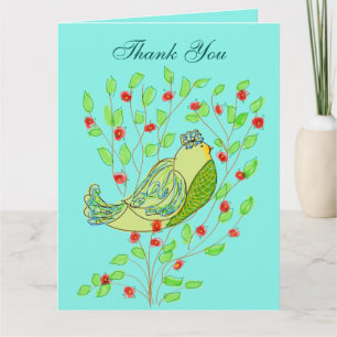 Cartão De Agradecimento Bird E Blossom Obrigado