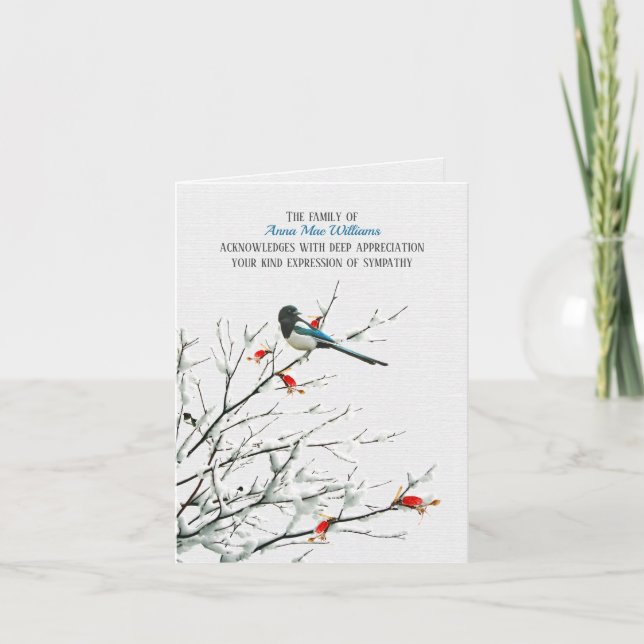 Cartão De Agradecimento Bird On Winter Branch Sympathy Obrigado (Frente)