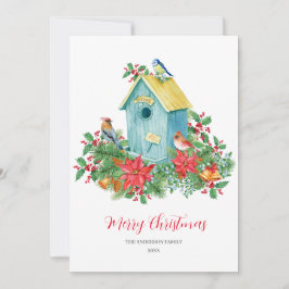 Cartão De Agradecimento Birdhouse Birds Winter Watercolor Natal
