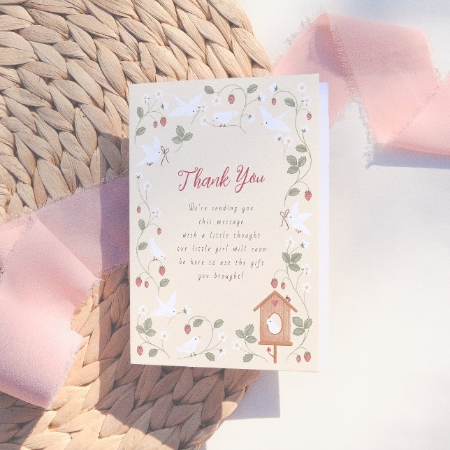 Cartão De Agradecimento Birds & Berries Girl Baby Shower Thank You (Criador carregado)