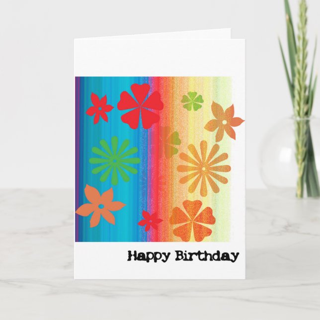 Cartão De Agradecimento Birthday Card - Floral (Blue, Orange) (Frente)