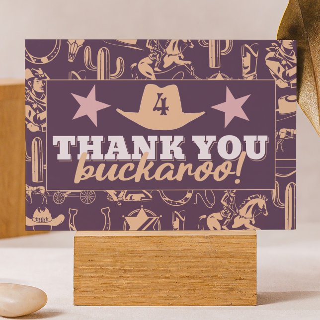 Cartão De Agradecimento "Birthday Hullabaloo" Aniversário de Cowgirl do Oe ("thank you buckaroo" cowgirl Wild West rodeo country western theme kids birthday party thank you )