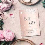 Cartão De Agradecimento Birthday rose gold silver glitter dust script<br><div class="desc">A thank you card for a 50th (or any age) birthday. A rose gold faux metallic looking background,  decorated with faux silver glitter. On front,  a large hand lettered script and the text: Thank You,  your text,  title and a date. 
Back: Template for Your thank you note and name.</div>