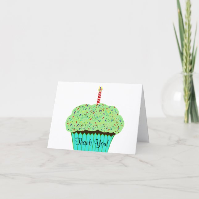 Cartão De Agradecimento Birthday Thank You Green Frosting Cupcake  (Frente)