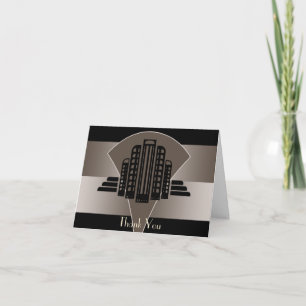 Cartão De Agradecimento Black and Bronze Art Deco Tower Thank You