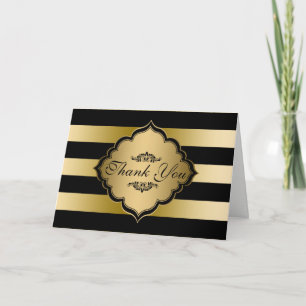 Cartão De Agradecimento Black And Dourado Strips Black Swirls - Obrigado