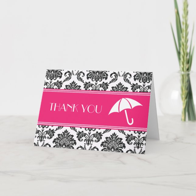 Cartão De Agradecimento Black and Fuchsia Bridal Shower Thank You (Frente)