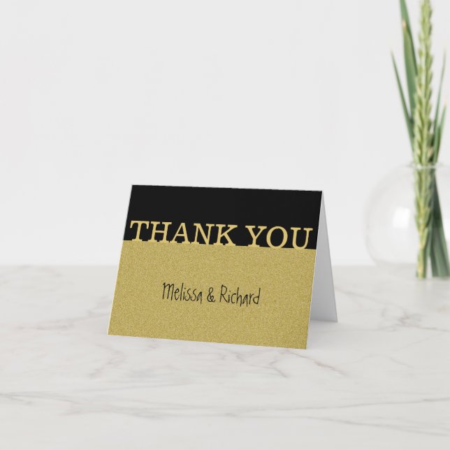 Cartão De Agradecimento Black And Gold Glitter Wedding Thank You (Frente)