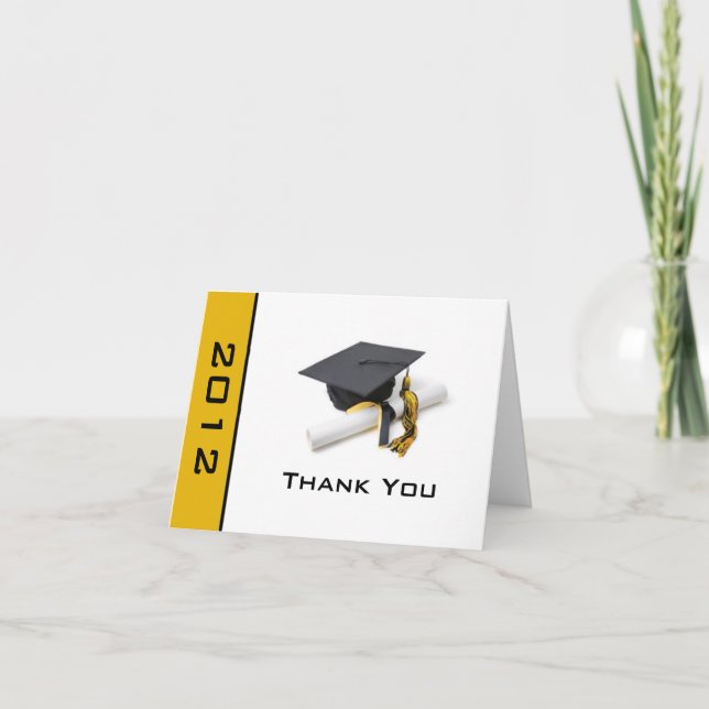 Cartão De Agradecimento Black and Gold Graduation Thank You Card (Frente)
