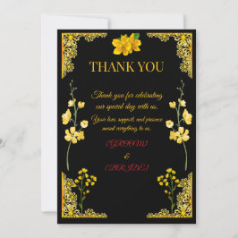 Cartão De Agradecimento Black and Gold Wedding Thank You Card