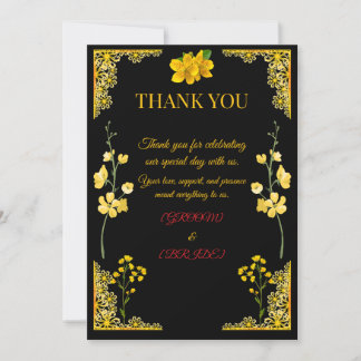 Cartão De Agradecimento Black and Gold Wedding Thank You Card