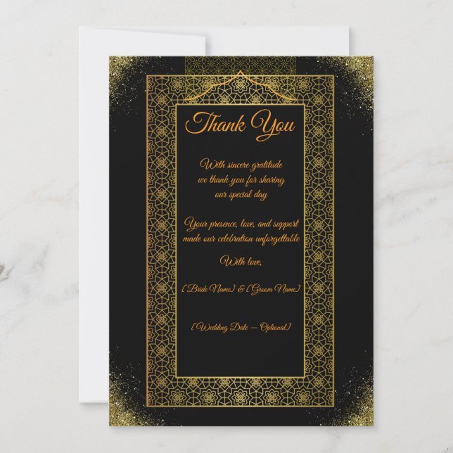 Cartão De Agradecimento Black and Gold Wedding Thank You Card | Elegant  (Frente)