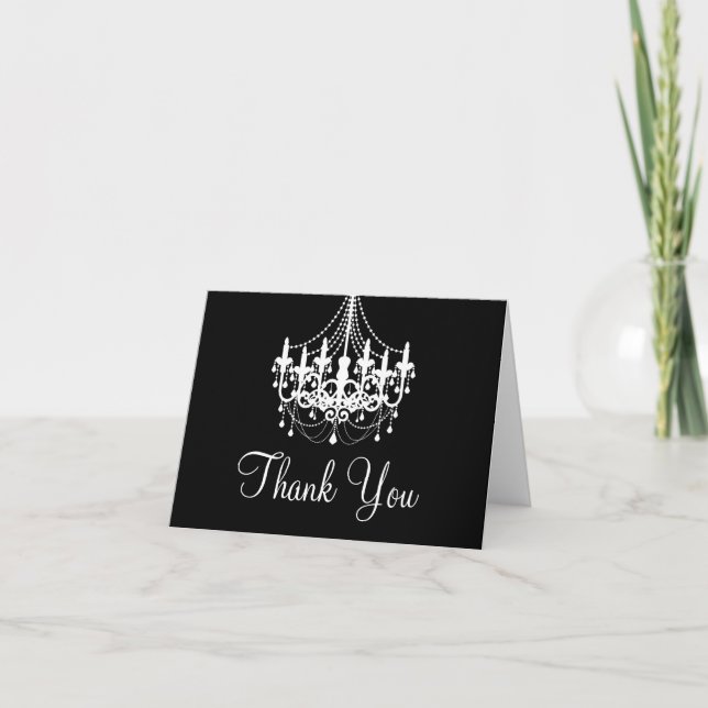 Cartão De Agradecimento Black and White Chandelier Thank You Note (Frente)