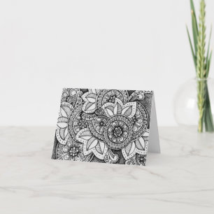 Cartão De Agradecimento Black and White Damask Indian Mandala Obrigado