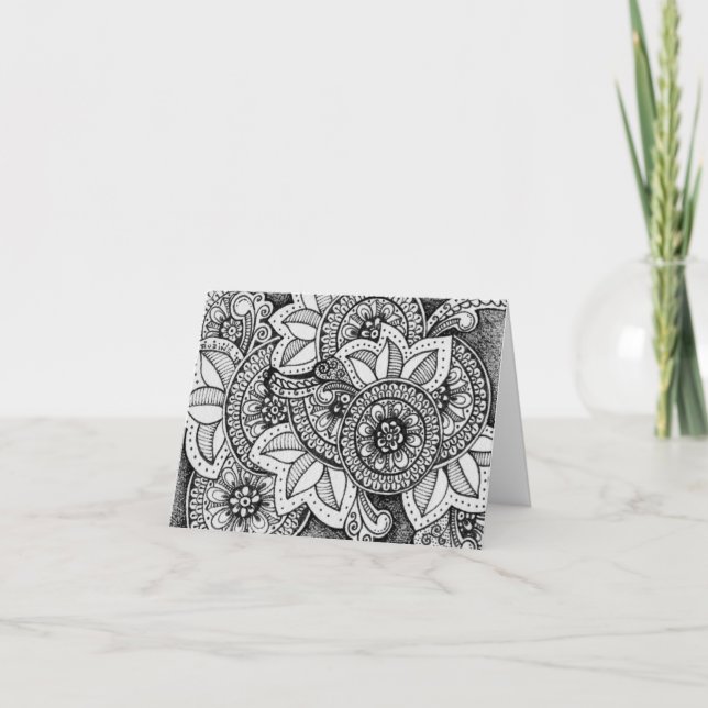Cartão De Agradecimento Black and White Damask Indian Mandala Obrigado (Frente)