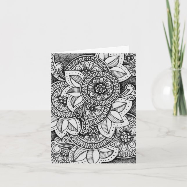 Cartão De Agradecimento Black and White Damask Indian Mandala Obrigado (Frente)