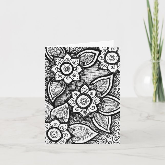Cartão De Agradecimento Black and White Damask Indian Mandala Thank You (Frente)
