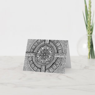 Cartão De Agradecimento Black and White Damask Indian Mandala Thank You