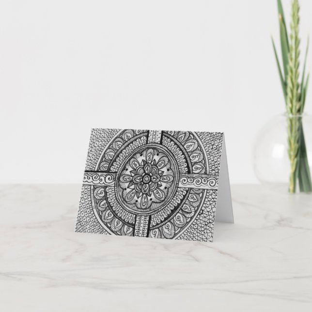 Cartão De Agradecimento Black and White Damask Indian Mandala Thank You (Frente)