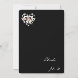 Cartão De Agradecimento Black and White Floral Heart  Wedding Thanks Cartd