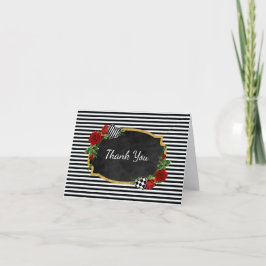Cartão De Agradecimento Black and White Gold Thank You Card
