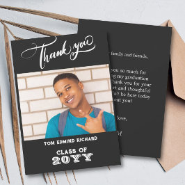 Cartão De Agradecimento Black and White Photo Modern School Graduate