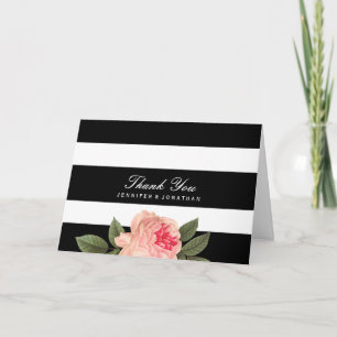 Cartão De Agradecimento Black and White Stripes Wedding Thank You Cards