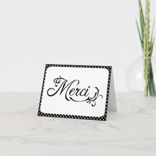 Cartão De Agradecimento Black and White Thank You "Merci" Card