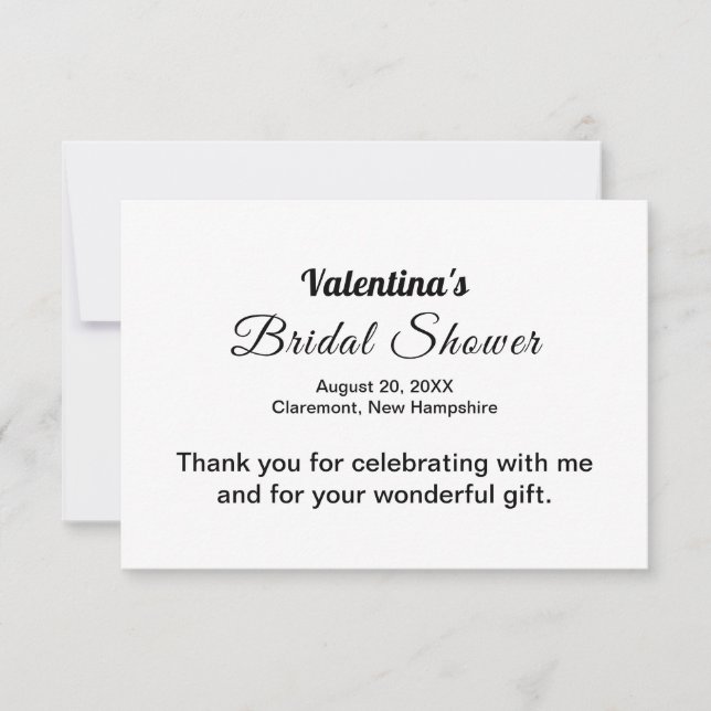 Cartão De Agradecimento Black and White Typography Bridal Shower (Frente)