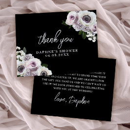 Cartão De Agradecimento Black Anemone e Floral Roxo Chá de Bebê de Noiva F