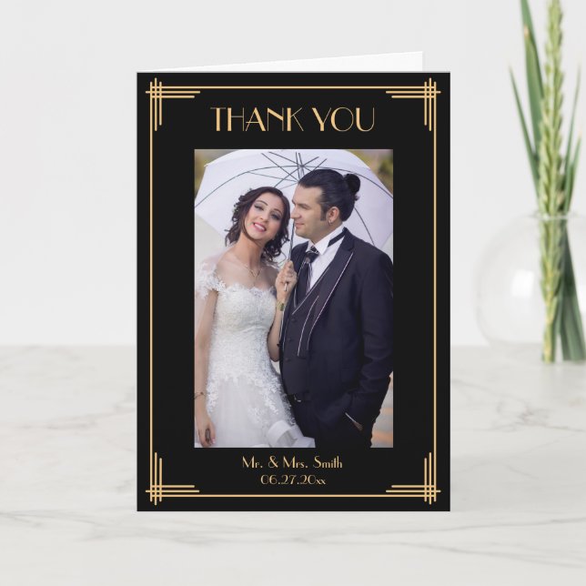 Cartão De Agradecimento Black Art Deco Thank You Wedding Greeting Cards (Frente)