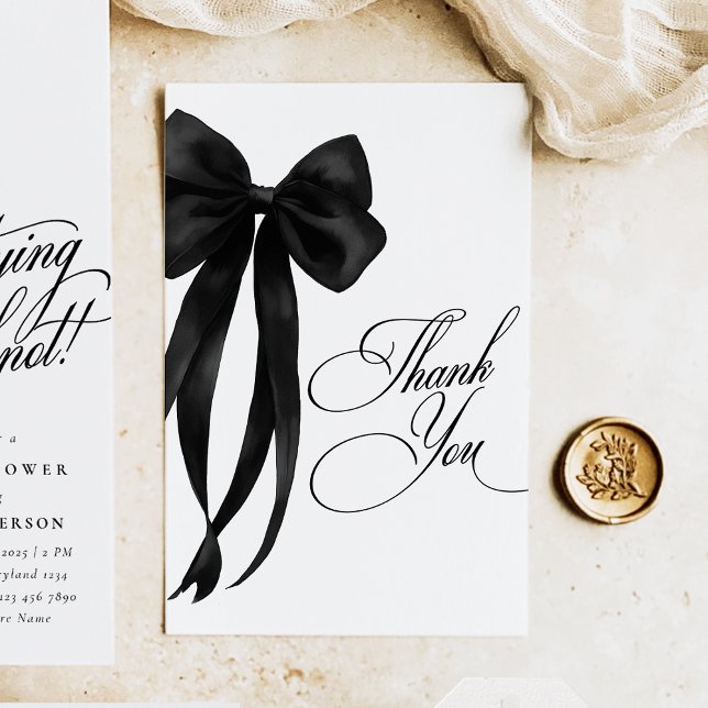 Cartão De Agradecimento Black Bow Bridal Shower Thank You Card (Criador carregado)