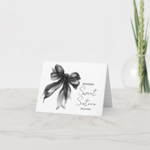 Cartão De Agradecimento Black Bow Coquette Script Doce 16 Obrigado