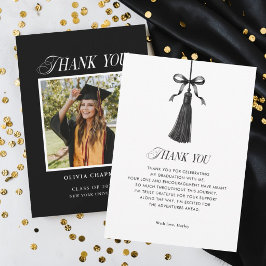 Cartão De Agradecimento Black Bow Tassel Modern Graduation Party Photo
